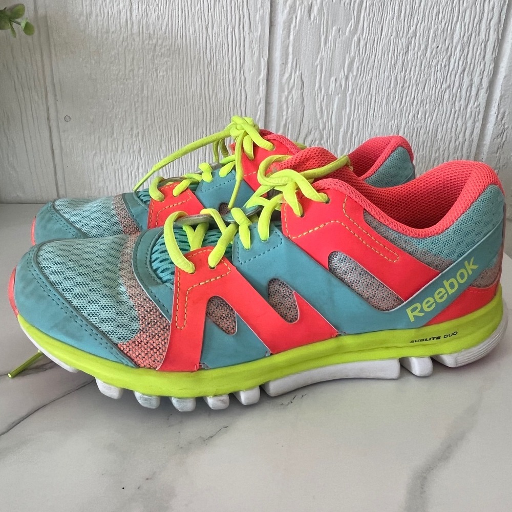 Reebok‎ Sublite Duo Women's Running Shoes Aqua Coral Neon Yellow Size 7